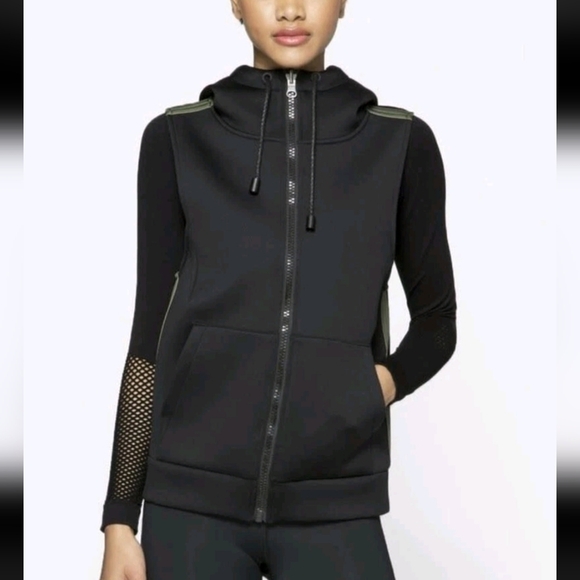 Alala Jackets & Blazers - Alala Black Hooded Paneled Zip Vest with Olive Trim